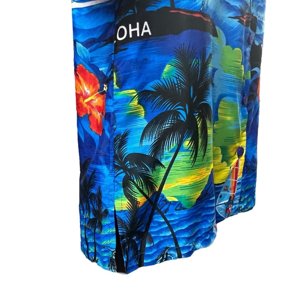 La Leela Shirt Small Blue Multicolor Hawaiian Palm Tree Miami Tropical Aloha - Picture 5 of 10